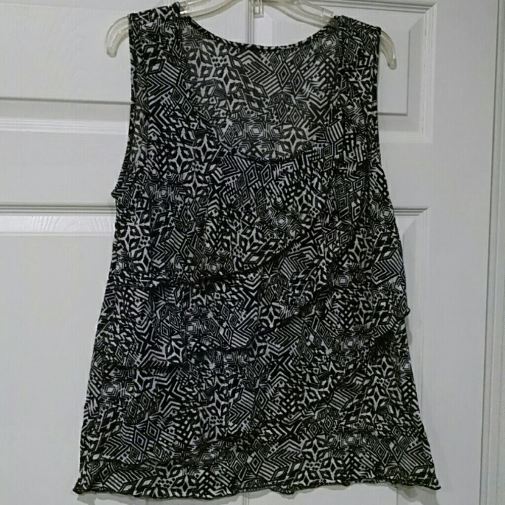 Black and White Ruffle front Tank Top
